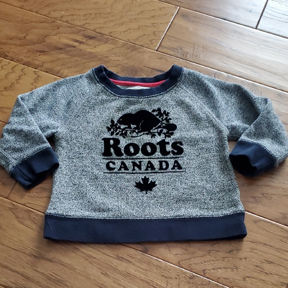 Roots Cabin Kids Salt & Pepper w Navy Crewneck Sweatshirt Size XL 18-24 Months